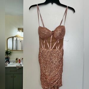 Fashion Nova Sequin Mini Dress in Rose Gold